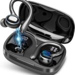 Wireless Earbuds Bluetooth 5.3 Headphones Stereo Ear Buds, ENC Noise Cancelling Mic,IPX7 Waterproof Earphones with Hook for Android iOS Smart Phone Laptop Computer Sports – Black