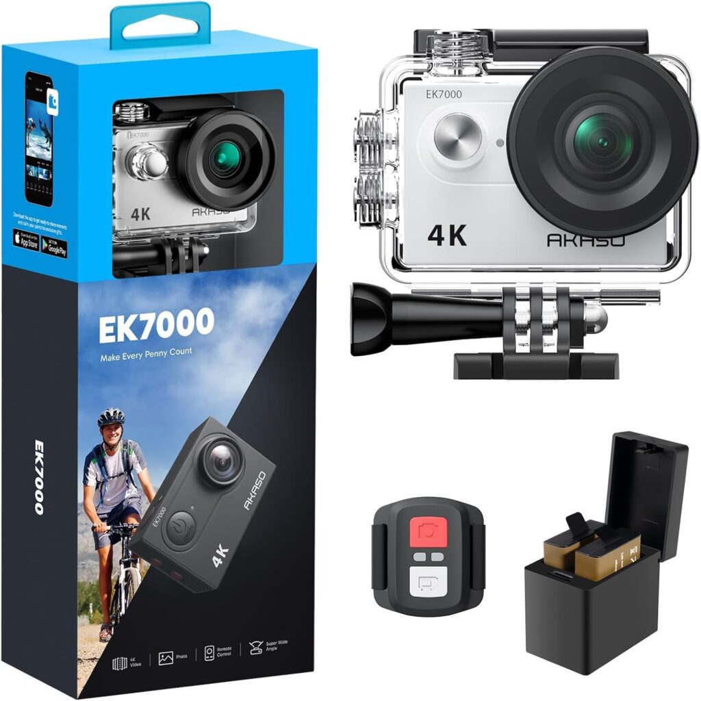 AKASO EK7000 4K30FPS 20MP WiFi Action Camera with EIS Ultra HD 131FT Waterproof Underwater Camera Remote Control 4X Zoom Support External Microphone