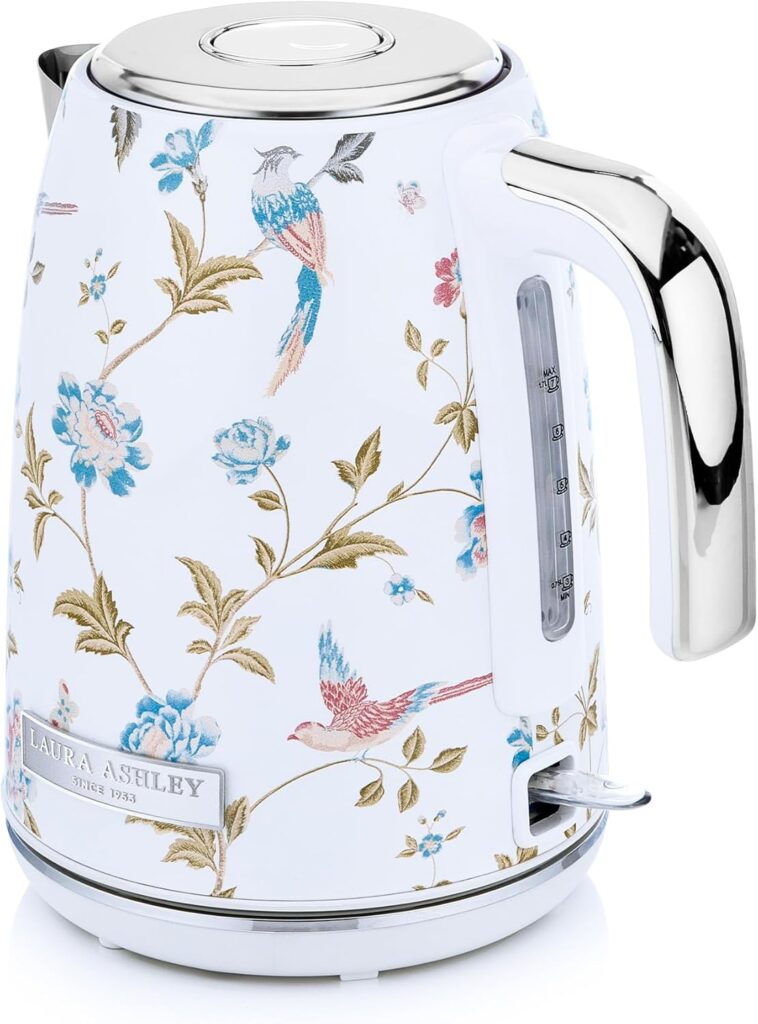 Laura Ashley Stainless Steel Electric Kettle 1.7 Liter – 1500W Rapid Boil Electric Kettles for Boiling Water – Electric Tea Kettles Automatic Shut Off – Overheat & Boil Dry Protection Jug Kettle