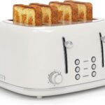 Toaster 4 Slice, Retro Stainless with 6 Bread Shade Settings,1.5”Wide Slots Toaster with Cancel/Defrost/Reheat Functions,Dual Independent Control Panel, Removal Crumb Tray (White)