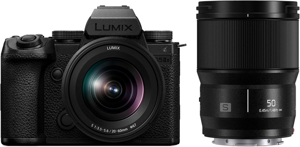 Panasonic LUMIX S5IIX Mirrorless Camera, 24.2MP Full Frame Phase Hybrid AF, Unlimited Recording, 5.8K Pro-Res, RAW, IP Streaming, 20-60mm F3.5-5.6 + 50mm F1.8 Lenses, LUMIX Digital Camera, DC-S5M2XWK