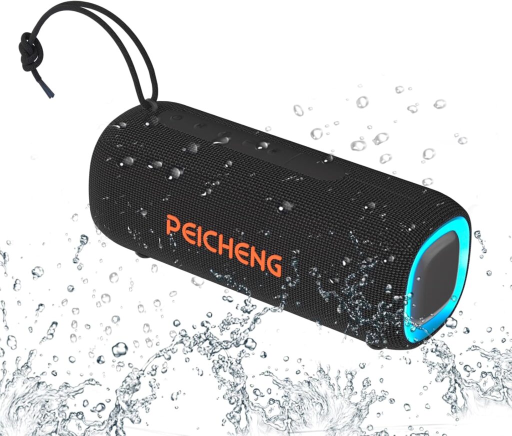 Bluetooth Speaker, Portable Wireless Clear Loud Stereo Sound IPX5 Waterproof with RGB Lights BT5.3 Long Playtime TWS Pairing,for Home Party Outdoor Beach,Great Gift Choice (Black)