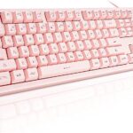 Basaltech Pink Keyboard with 7-Color LED Backlit, 104 Keys Quiet Silent Light Up Keyboards, 19-Key Anti-Ghosting Cheap Gaming Keyboard Mechanical Feeling Waterproof Wired USB for Computer, Mac, Laptop