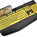 SABLUTE Large Print Keyboard Wired Computer Keyboards with Wrist Rest, Phone Holder, Big Letters Easy to Read Compatible Windows, Desktop, Laptop, Yellow