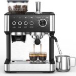 (2025 Upgrade)20 Bar Espresso Machine with Built-in Anti-Clog Coffee Grinder, Expresso Coffee Machines with Milk Steam Wand/Frother/Tamping Tools,Espresso Maker with Grinder for Lattes-Deep Black