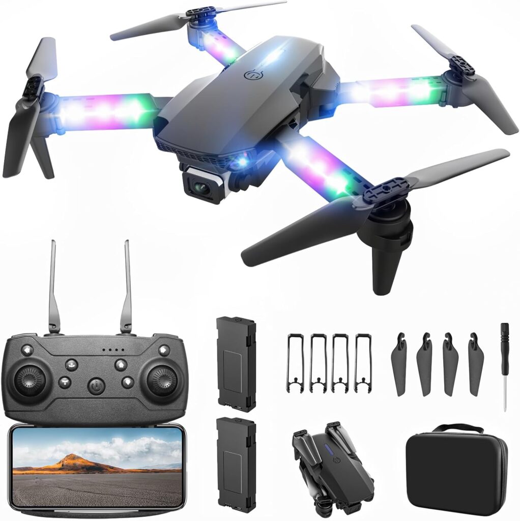BEZGAR Drone with Camera for KIds – 1080P HD FPV RC Quadcopter with 90° Adjustable Lens, Coloeful LED Lights, Gestures Selfie, One Key Start, 360° Flips, Toys Gifts Mini Drones for Boys Girls, Black