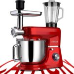 COOKLEE 6-IN-1 Stand Mixer, 8.5 Qt. Multifunctional Electric Kitchen Mixer with 9 Accessories for Most Home Cooks, SM-1507BM, Ruby Red