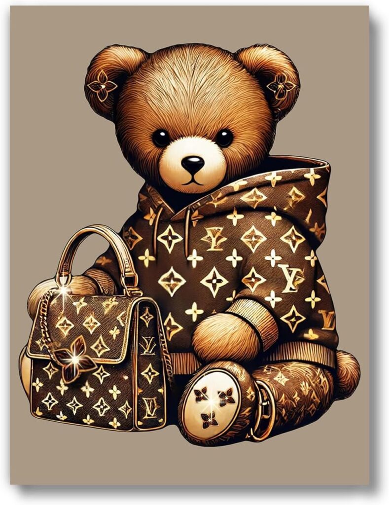 Brooke & Vine Designer Fashion Room Decor (UNFRAMED 12 x 16) Luxury Streetwear Poster Hip Hop Bear Posters Urban Teen Boy Room Girl Room Wall Art Prints Bedroom, Nursery Luxe Bear