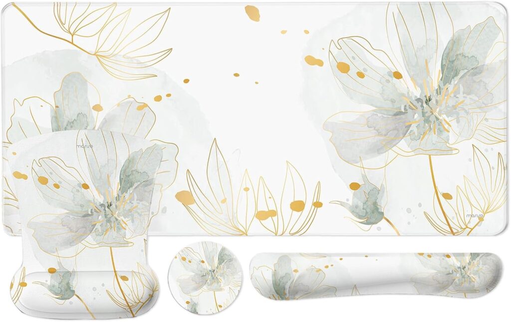 MOSISO Desk Mat Keyboard Mouse Pad Set, Large Gaming Mouse Pad&Keyboard Wrist Rest&Mousepad with Wrist Rest&Coaster, Ergonomic Non-Slip Home Office Mousepad with Memory Foam, Green