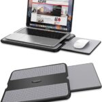 AboveTEK Portable Laptop Lap Desk w/Retractable Left/Right Mouse Pad Tray, Non-Slip Heat Shield Tablet Notebook Computer Stand Table w/Sturdy Stable Work Surface for Bed Sofa Couch or Travel