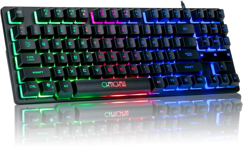 CHONCHOW 87-Key RGB Backlit Compact Gaming Keyboard – USB Wired Tenkeyless Keyboard for Laptop, PS4, Xbox, PC Gaming and Work