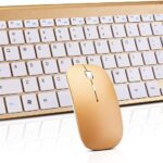 Wireless Keyboard and Mouse Combo, Compact Quiet Wireless Keyboard and Mouse Set 2.4G Ultra-Thin Sleek Design for Windows, Computer, Desktop, PC, Notebook, Laptop (GHKM03 Gold 01)