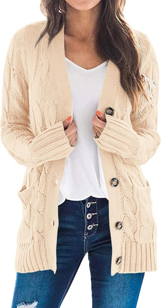 PRETTYGARDEN Women’s Open Front Cardigan Sweaters Fall Fashion Button Down Cable Knit Chunky Winter Clothing Outerwear Coats