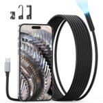 USB C Endoscope Camera with Light, Teslong Type-C Snake Borescope Camera with 8 LED Lights, 10FT Flexible Waterproof Inspection Cam, Fiber Optic Scope Compatible with iPhone 15/16, Android Phone