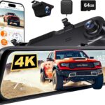 WOLFBOX G850 PRO 4K Mirror Dash Cam with ADAS and BSD, Smart Rear View Mirror with 5.8GHz WiFi, Voice Control, 12 inches Camera Includes 64GB Card, GPS, G-Sensor, Loop Recording
