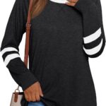 AUTOMET Womens Long Sleeve Shirts Color Block Casual Crewneck Tops Tshirt Basic Tee Fall Fashion Clothes Trendy Outfits