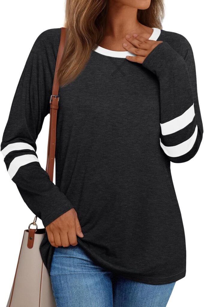 AUTOMET Womens Long Sleeve Shirts Color Block Casual Crewneck Tops Tshirt Basic Tee Fall Fashion Clothes Trendy Outfits
