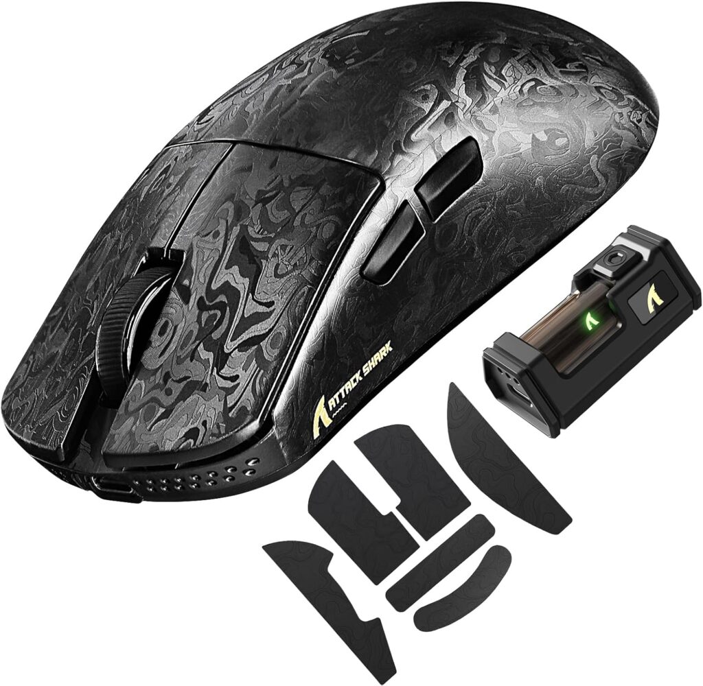 ATTACK SHARK R11 Ultra 8K Carbon Fiber Wireless Gaming Mouse,PAW3950MAX 42K DPI Sensor,49g Superlight Ergonomic Computer Mice with Tri-Mode,70M Switch Cloud Driver for Win/Mac/PC Gamer,Ink Blade&Tape