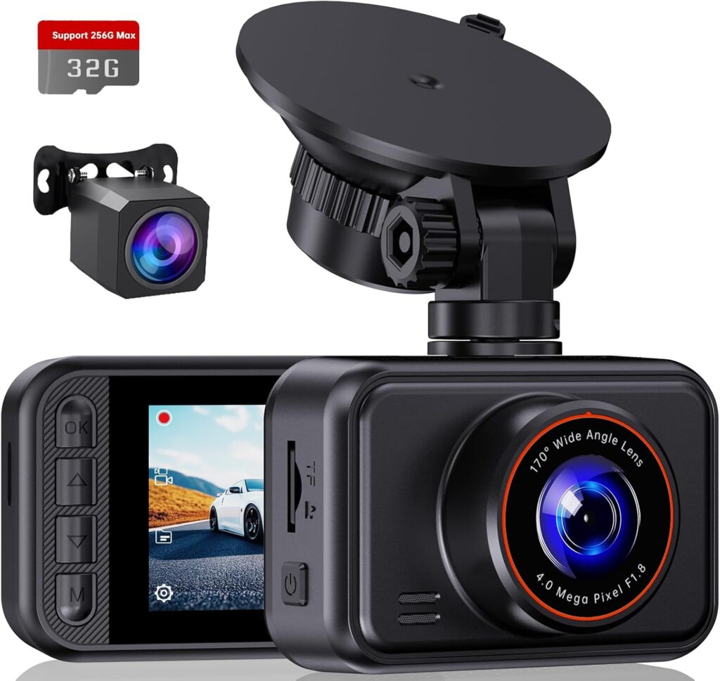 Dash Cam Front and Rear, 2.5K Dual Dash Camera for Cars, 2560P Mini Car Camera, 2 inch IPS Screen, 32GB Card Included, WDR Night Vision, 24 Hours Parking Monitor, G-Sensor, Support 256 GB Max