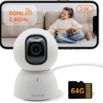 Sensforge 2.5K Indoor Pan-Tilt Dome Security Camera, AI Human & Pet Detection, 360° Coverage, Two-Way Audio, Dual-Band Wi-Fi (2.4G/5G), 64GB SD Card Included, No Monthly Fees