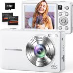 Digital Camera, 4K 64MP Cameras for Photography, Point and Shoot Digital Camera with Auto Focus, Dual Camera, Flash, 16X Zoom, Anti Shake, 32GB Card, Compact Vlogging Camera for Teens, Adults