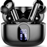 Wireless Earbuds, Bluetooth 5.4 Headphones Bass Stereo, Ear Buds with Noise Cancelling Mic, LED Display in Ear Earphones Clear Calls, IP7 Waterproof Bluetooth Earbuds for Laptop/Phones/Sports, Black