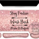 iCasso Mouse Pad,Large Pink Desk Mat Set, 4in1 XXL Mousepad + Keyboard Wrist Rest+Mouse Wrist Rest+Coaster with Ergonomic Desk Pad for Home Office Table Computer Cover -Pink Stay Positive