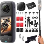 Insta360 X4 Motorcycle Bundle- 8K Waterproof 360 Action Camera with 1/2″” 48MP Sensors, 8K 360 HDR Video, |Includes Motorcycle Bundle, Selfie Stick, Lens Guards, Lens Cap (512GB), Black