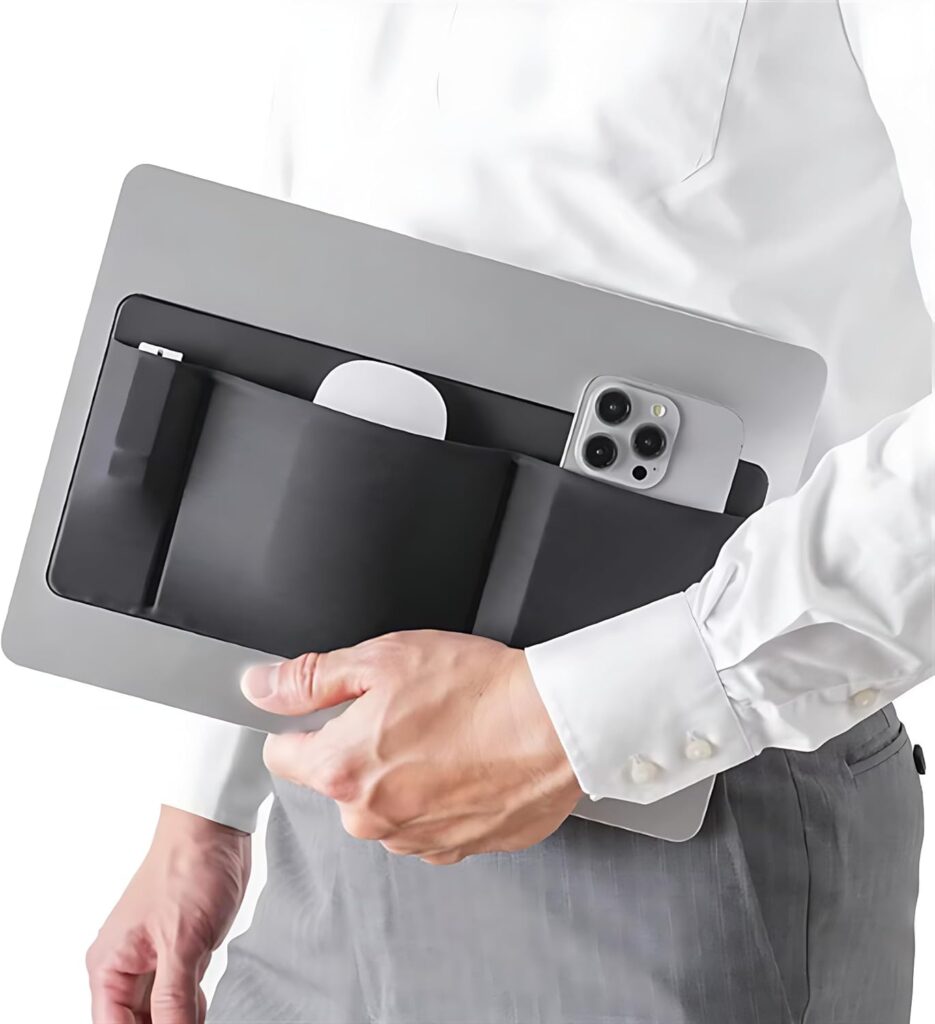 3-Pocket Organizer, Mouse Holder for Laptop Stick on – External Hard Drive Sleeve for MacBook, Laptop Mouse Holder (Black)