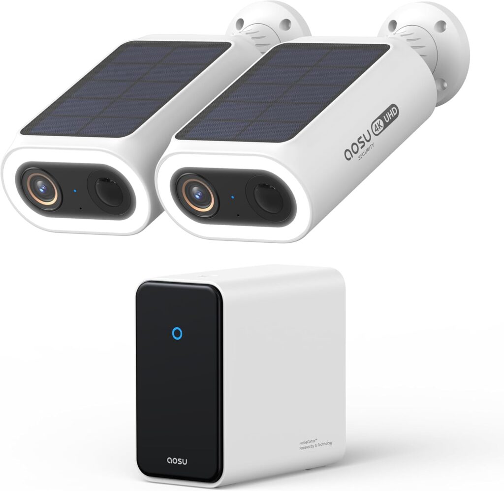 AOSU 4K Security Cameras Wireless Outdoor System, 2-Cam Kit with HomeCortex AI, Face Recognition & Behavior Detection, Dual Solar Power, Expandable Up to 16TB, No Monthly Fees for Home Surveillance