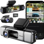 3K 4 Channel Dash Cam, 560° All-Sides View, Front and Rear Inside Car Camera with 3.18”Touch Screen, Dash Camera 24/7 Parking Mode, Built-in GPS 5.8G WiFi Night Vision Voice Control, Free 128GB Card