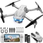 Drone with 1080P Camera – Foldable Remote Control Quadcopter with Voice Gesture Control, 3D Flip, One Key Start, Emergency Stop, 2 Batteries, Easier to use, Toy for Adults Beginners, Grey