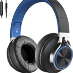 AC01 Over-Ear Headphones Wired, Passive Noise Isolating Corded Stereo Headsets with Mic Volume Control for Adults Teens 3.5mm for Chromebooks, Laptop, Computer, Tablets, Travel (Black Blue)