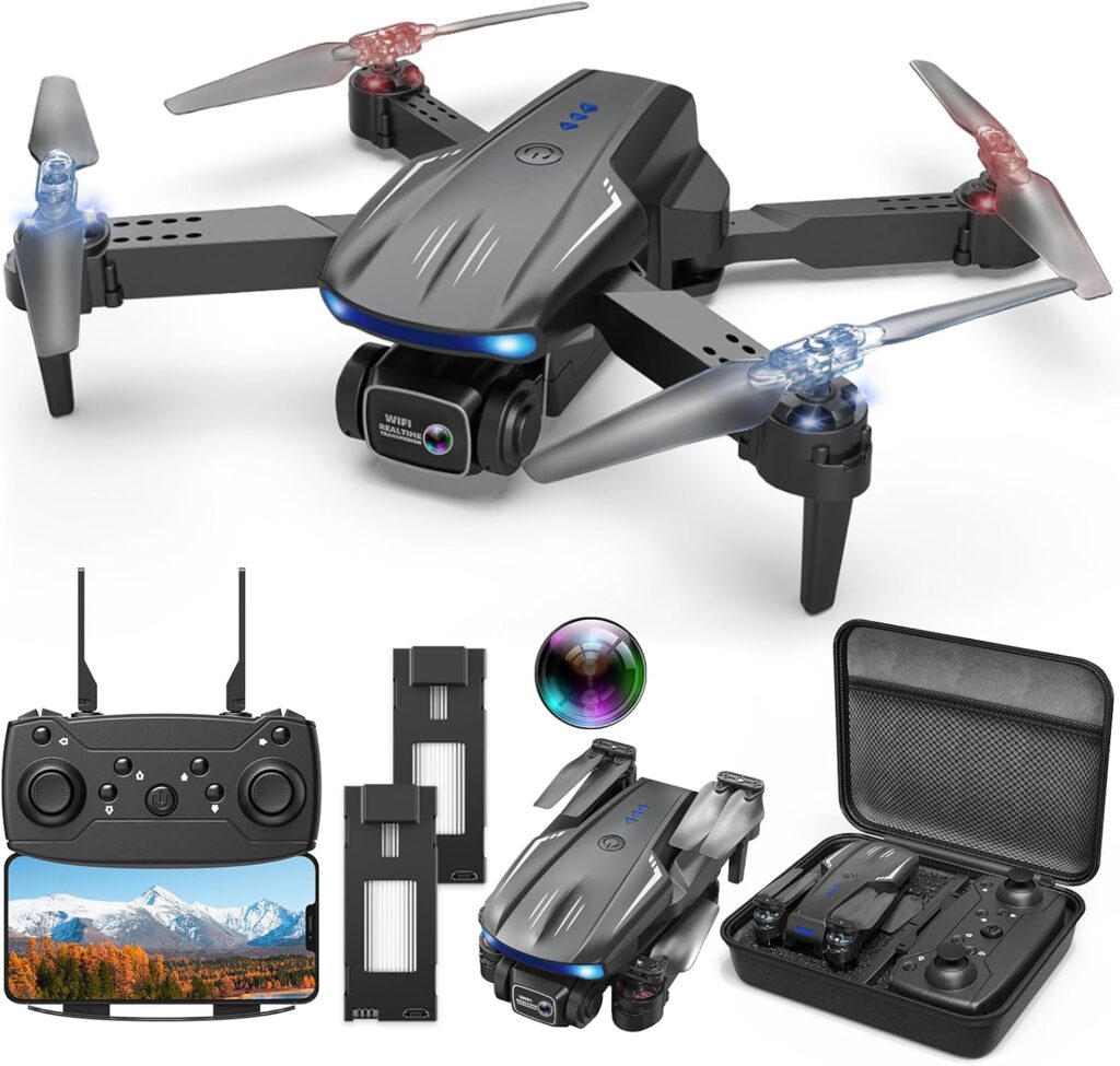 Drone with Camera 1080P for Kids Adults, Foldable HD FPV Mini Drone with 2 Batteries, One Key Take Off/Land, Altitude Hold, Headless Mode, 360°Flip, Gestures Selfie, 3 Speed Mode, Waypoint Fly