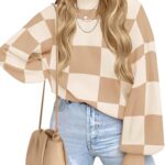 ZESICA Women’s 2025 Fall Fashion Turtleneck Long Sleeve Striped Ribbed Knit Loose Pullover Sweater Tops