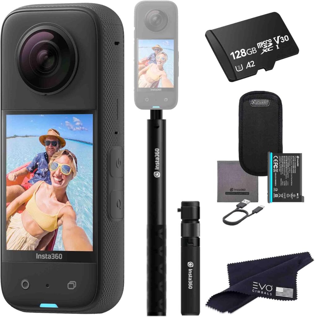 Insta360 X3 Bullet Time Bundle- Waterproof 360 Action Camera with 1/2″ 48MP Sensors, 5.7K 360 HDR Video, 72MP 360 Photo, 60fps Me Mode, 2.29″ Touchscreen, AI Editing |Bundle includes Bullet time&128GB