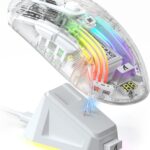 ATTACK SHARK X2 Pro Wireless Gaming Mouse with RGB Charging Dock,Tri-Mode PC Gaming Mice 2.4G/Bluetooth/Wired,Noiseless Mouse RGB Backlit,Transparent Shell,PixArt 3212 4000 DPI,for Win/MAC,White