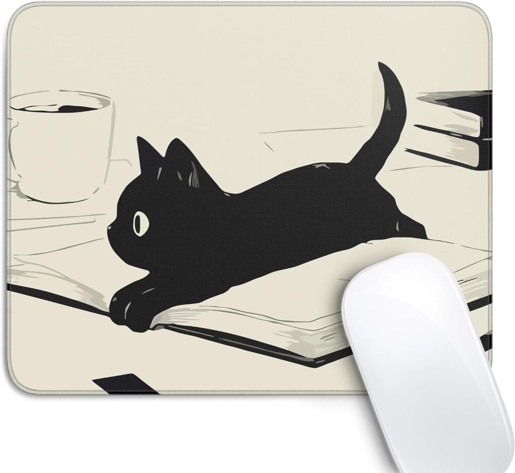 Cute Black Cat Mouse Pad,Kawaii Anime Cat Mouse Pads for Wireless Mouse Desk Accessories,10″X8″ Travel Mousepad with Non-Slip Rubber Base, Stitched Edge Mouse Pads for Desk,Computers,Laptop,Office