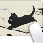 Cute Black Cat Mouse Pad,Kawaii Anime Cat Mouse Pads for Wireless Mouse Desk Accessories,10″X8″ Travel Mousepad with Non-Slip Rubber Base, Stitched Edge Mouse Pads for Desk,Computers,Laptop,Office