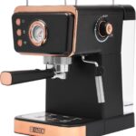 HADEN Barista Brew Espresso Coffee Machine, Stainless Steel Espresso Maker with Milk Frother and Steamer Function and 1.5L Water Tank, Black & Copper