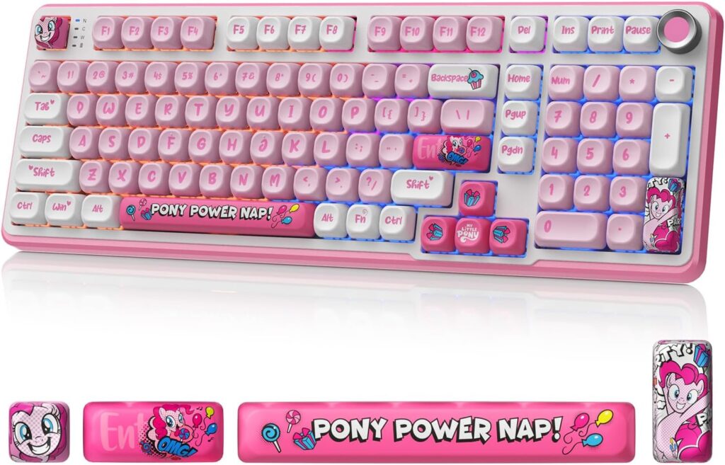 My Little Pony Wireless Mechanical Keyboard – 101 Keys RGB Gaming Keyboard with Custom Linear Switches, Hot-Swap & Knob Control, Triple Connection (BT5.0/USB-C/2.4GHz), Ergonomic for Work & Gaming
