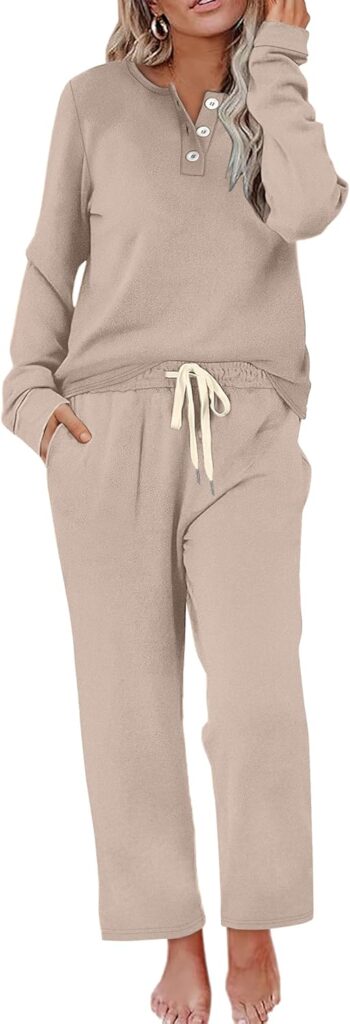 WIHOLL Lounge Sets for Women Two Piece Outfits Button Down Sweatsuit Sweatpant with Pockets Fall Fashion 2025