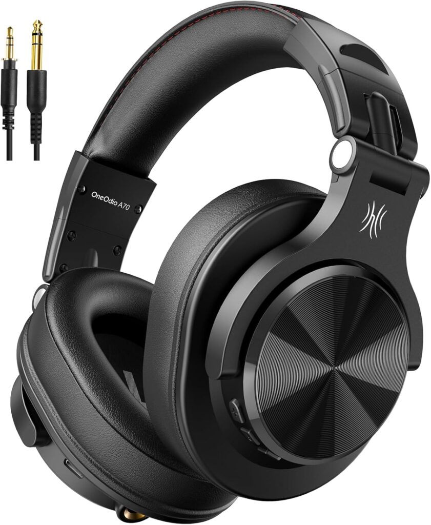 OneOdio A70 Bluetooth Over Ear Headphones, Wireless Headphones with 72H Playtime, Hi-Res, Built-in Mic, 3.5mm/6.35mm Wired Audio Jack for Studio Monitor & Mixing DJ Guitar AMP, Computer Laptop PC