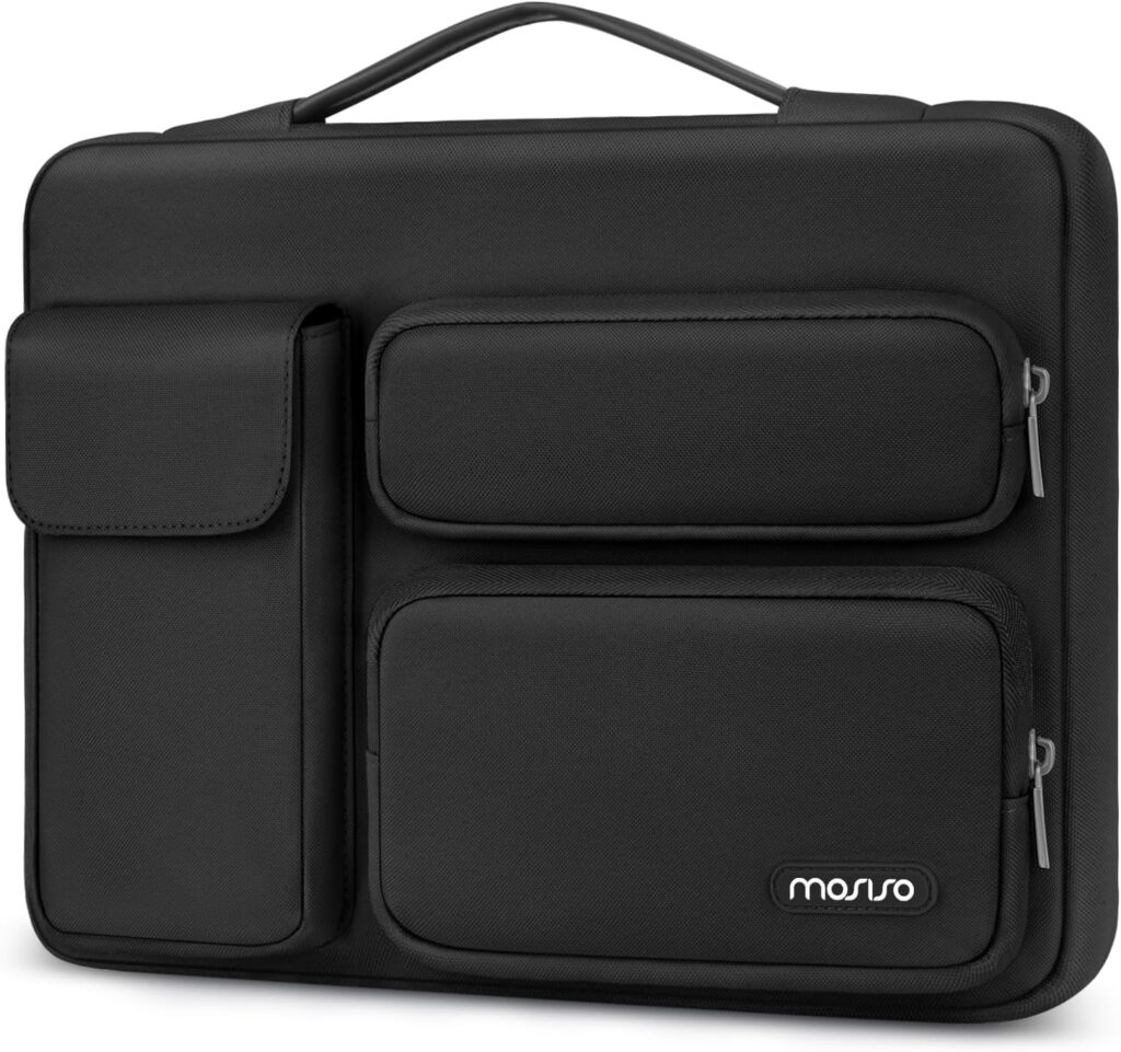 MOSISO 360 Protective Laptop Case 13.3 inch, 13-13.3 inch Laptop Sleeve Compatible with MacBook Air/Pro 13 / Pro 14, HP Dell ASUS Lenovo,Side Open Bag with 2 Raised&1 Flapover Pockets, Black