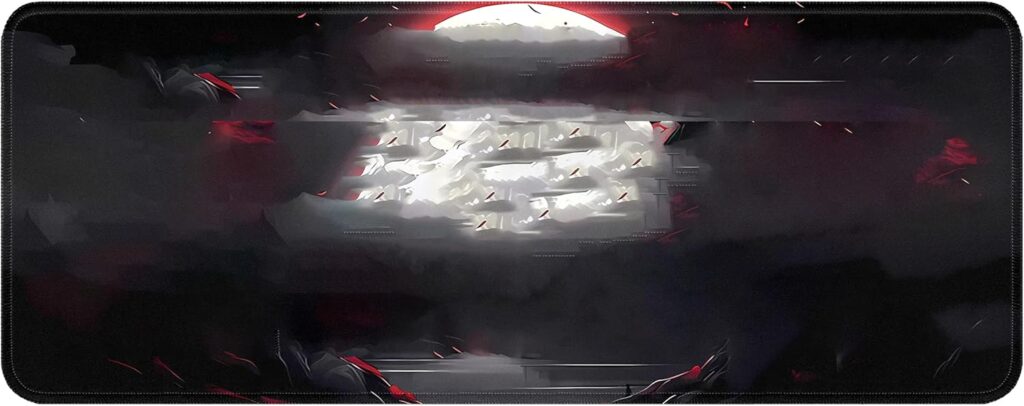Long Gaming Mouse Pad 31.5 x 11.8 inches, Extended Anime Mousepad, Large Mouse Mat with Non-Slip Base, Full Keyboard Mat with Stitched Edges for Gaming and Office (Red Moon)