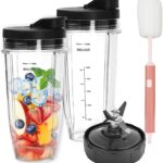 2025 Upgrade 2 * 24oz Ninja Blender Cups Replacement with 2*To-Go and 7 Fins Extractor Blade Lids compatible with Nutri Ninja Blenders, Blender Bottles for Auto iQ Smoothie Cups Ninja Cups BL/CT/NN