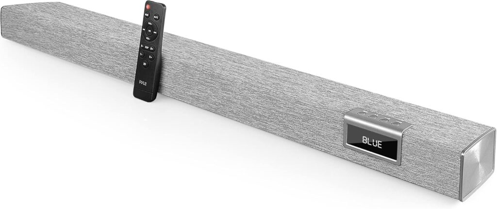 PyleUsa Home Bluetooth Audio Sound bar Stylish, 60W 35″ for TV, Supports 4K & HDMI TV’s, Optical, COAXIAL, AUX, w/Remote Control,Coaxial & RCA Cables,Class D Digital Stereo Power Amplifier – PSBV40BT