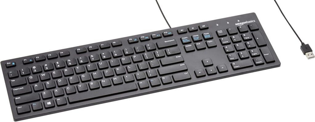 Amazon Basics Wired QWERTY Keyboard, Full-Sized, Black