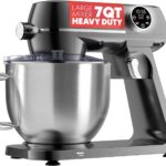 Gourmia Digital Stand Mixer – 7 QT Tilt-Head Kitchen Mixer with LED Timer, 10 Speeds, Stainless Steel Bowl, Attachments Included, 800W, Silver