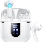Wireless Earbuds, Bluetooth 5.4 Headphones in Ear Buds, HiFi Stereo Wireless Earphones with 4 ENC Noise Cancelling Mics, 40H Headphones with IP7 Waterproof, Dual LED Display USB C, White